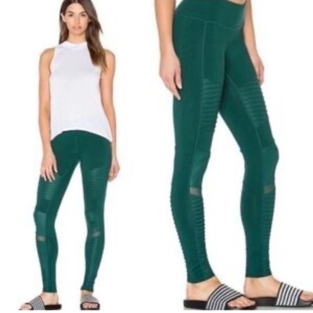 Alo Yoga Moto Green Leggings, Size Small